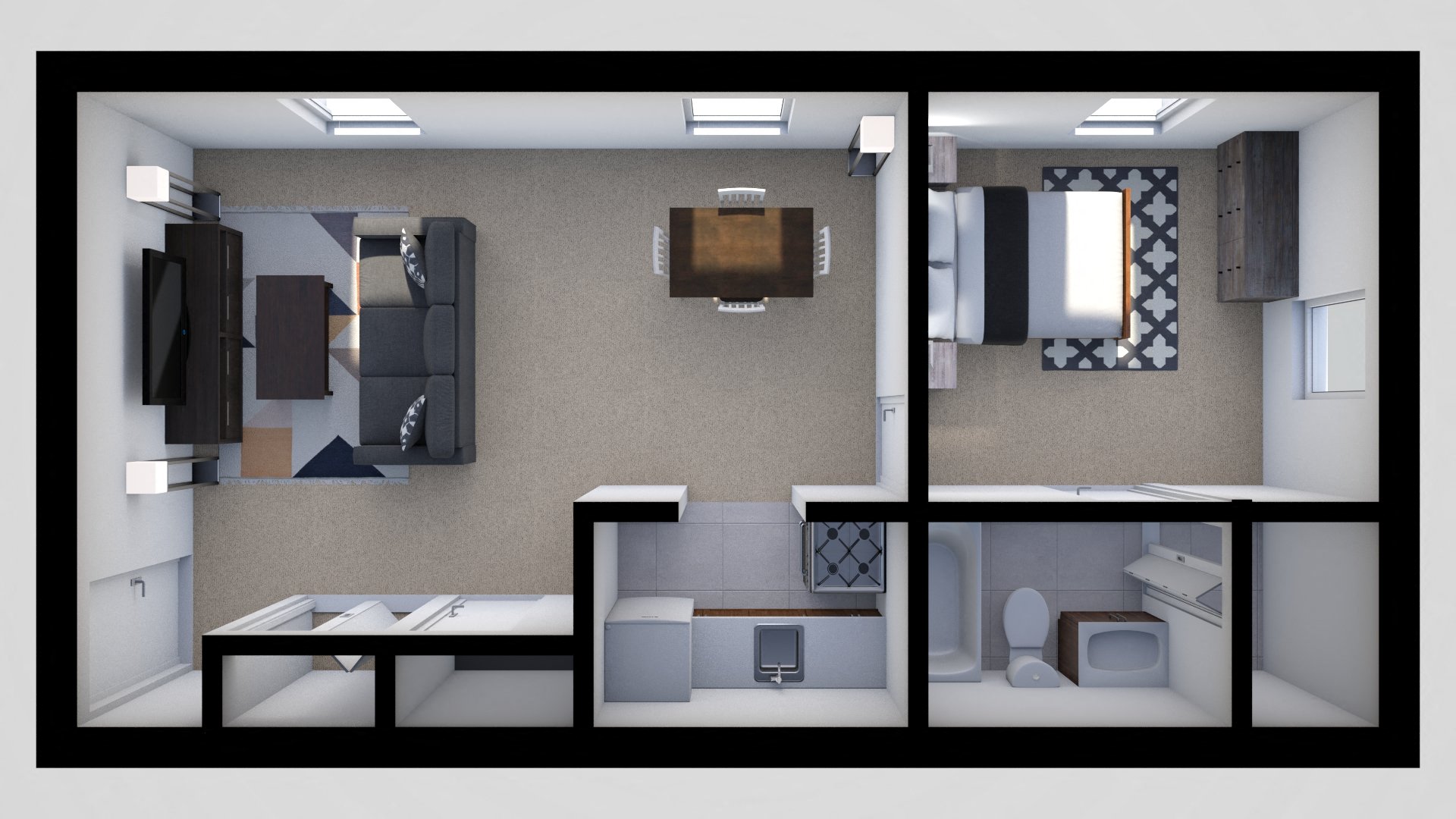 Floor plan for 1 bed, 1 bath, 488 sqft